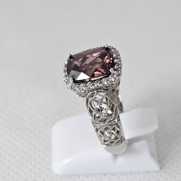 Authentic Tacori IV Blush Tourmaline & Diamond Simulants Sterling Silver Sz 7.5 - Picture 12 of 14